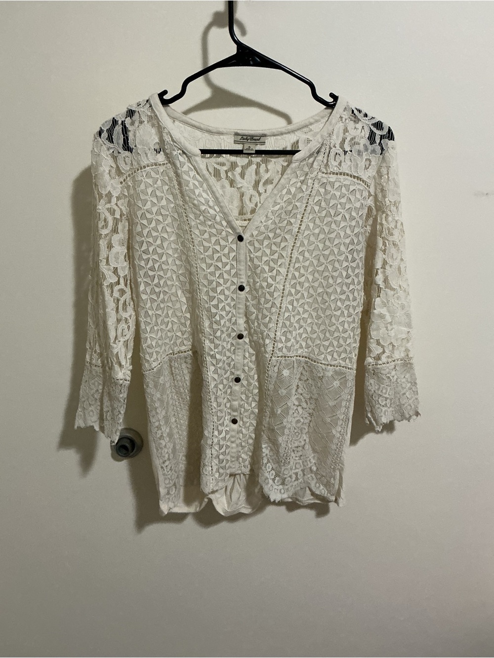 Lucky Brand White Lace Button-Down Blouse Boho Small Crochet Small Western